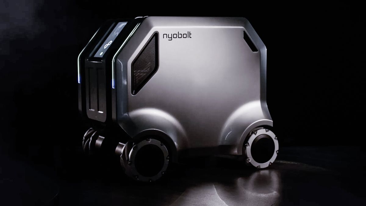 This autonomous EV charging robot roams car parks in search of flat batteries