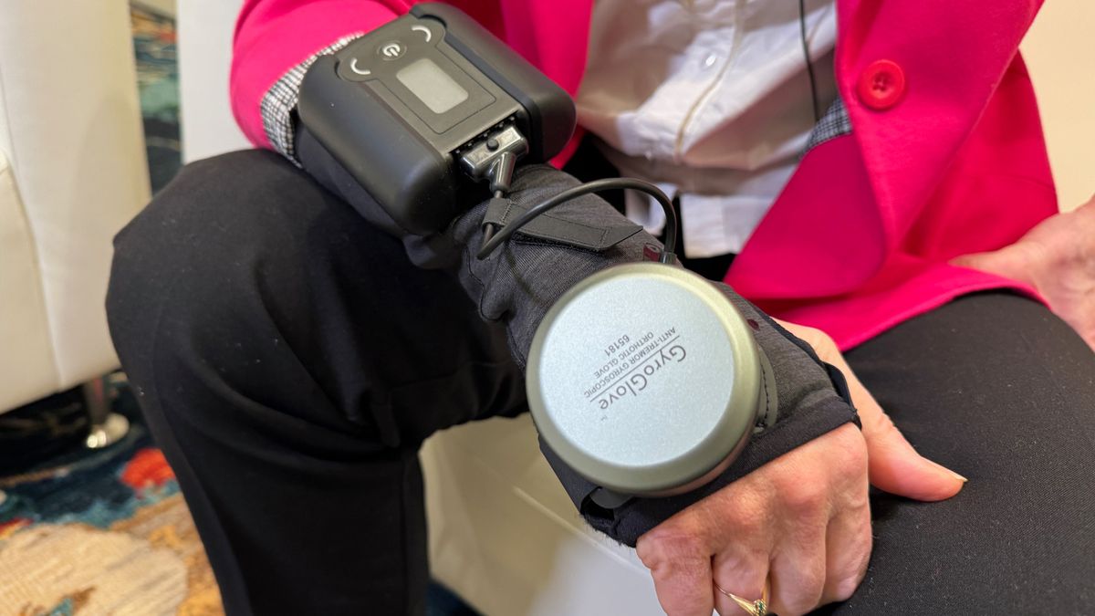 This glove uses a gyroscope to counter Parkinson’s tremors, and I saw what a big difference it makes